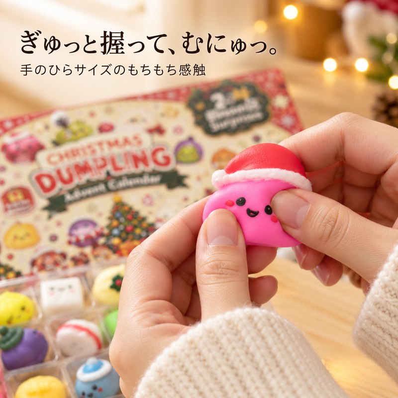 ぎゅっと握るとむにゅっとつぶれる、手のひらサイズのスクイーズ