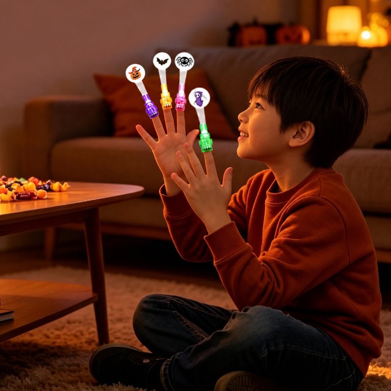 電気を消すと、指先にハロウィン（投影イメージ）