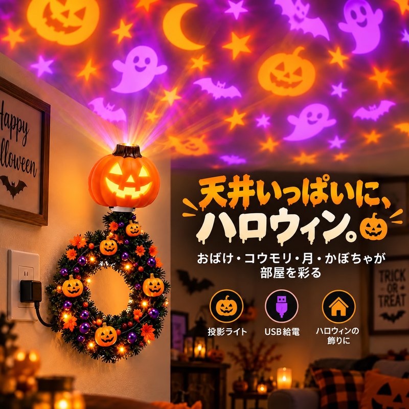 天井いっぱいに、ハロウィン（投影イメージ）